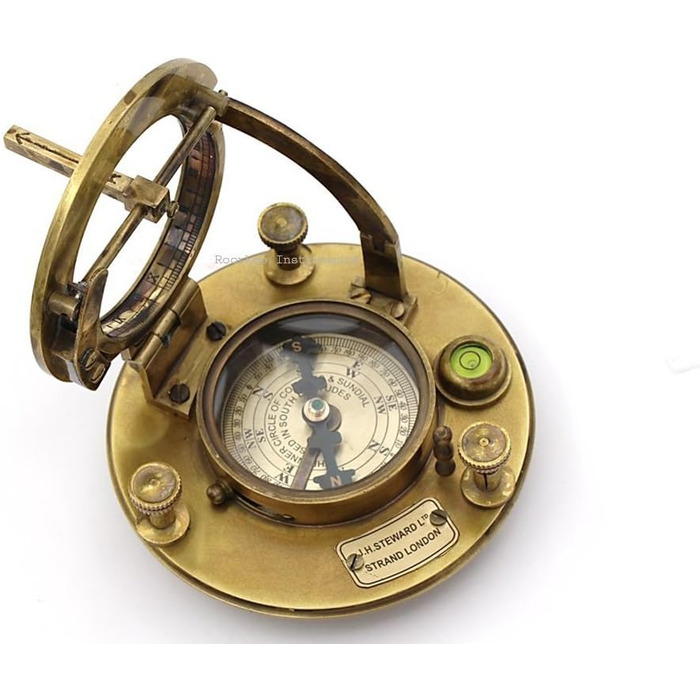 Roorkee Instruments India Best Presents for Sailors/Vintage Brass Compass with Wooden Box/J.H. Steward Directional Magnet Compass for Navigation, Sundial, Pocket Compass for Camping, Hiking, Touring
