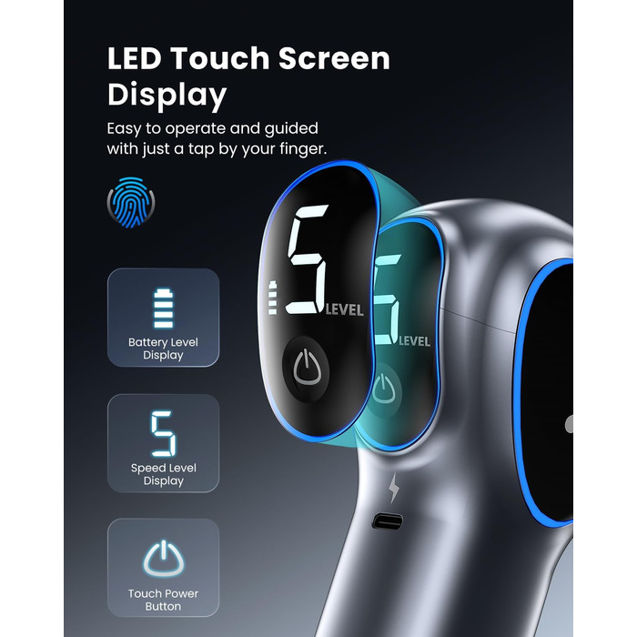 Масажер для м'язів RENPHO Reach: пістолет для масажу з подовженою ручкою та LED-дисплеєм, сірий