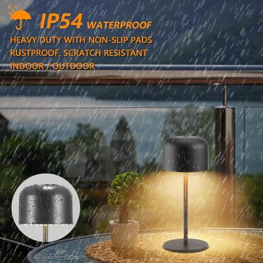 Акумуляторний LED світильник Klighten для столу, димуючий, чорний, алюміній, IP54, 21 см. 3 кольори світла (3000K-6000K), USB-C зарядка, комплект 2 шт.