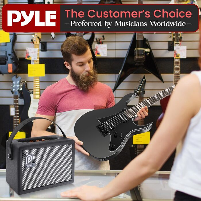 Електрогітара Pyle Prog Rock EG Series з підсилювачем, 39 дюймів, Dual Humbucker, палісандр, чорний