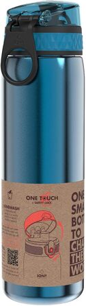 Ion8 Stainless Steel Water Bottle, 600 ml, Leak-Proof, One-Handed Opening, Secure Locking Mechanism, Dishwasher Safe, Flip-Top Lid, Carrying Handle, Easy to Clean, Durable & Scratch-Resistant