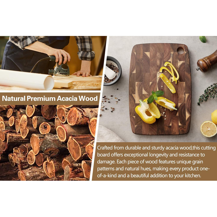 XINZUO 33 * 22 * 1.9cm Acacia Wood Brainwood Cutting Board, Double-Sided, Wooden Board Kitchen Chopping Boards, Serving Board, Bread & Snack Board, Breakfast Board for Bread, Cheese, Meat, Vegetables