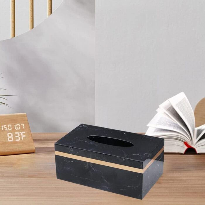 Baoblaze Rectangular Tissue Box Cover Holder Marble Pattern Cosmetic Tissue Storage Holder Decoration Paper Stand Napkin Box Paper Towel Dispenser for Bedroom Kitchen Bathroom Office - Black Gold