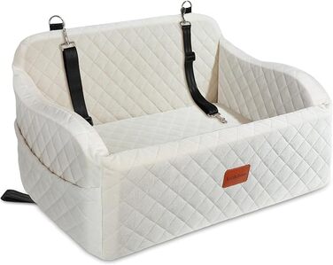 Автокрісло для собак до 25 кг, велике, з 2 лініями безпеки та 2 кишенями для зберігання (Бежевий)