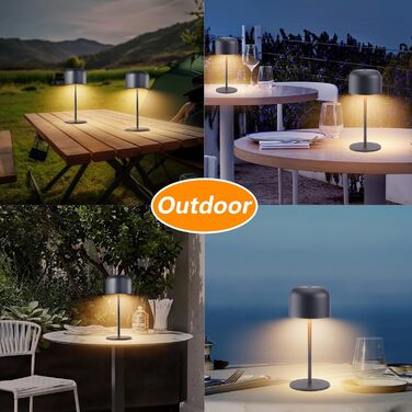 Акумуляторний LED настільний світильник Klighten з димером, чорний (2 шт.). Водонепроникний IP54, USB-C, 3 кольори світла (3000K-6000K), алюмінієвий, 21 см.