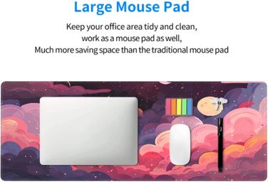 Килимок для миші Japanisches Mauspad, 90 x 40 см, у стилі аніме, дизайн мистецтва, великий ігровий килимок, клавіатура, підкладка під стіл, нековзна гумова основа, прошиті краї, для дому та офісу (XX-Large, Рожевий, Фіолетовий, Хмара)