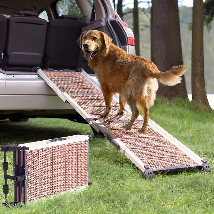 Рампа для собак у машину, складна, телескопічна, до 90 кг, для SUV та легкових автомобілів, з неслизьким покриттям, з кліпсою, з відбиваючими смугами