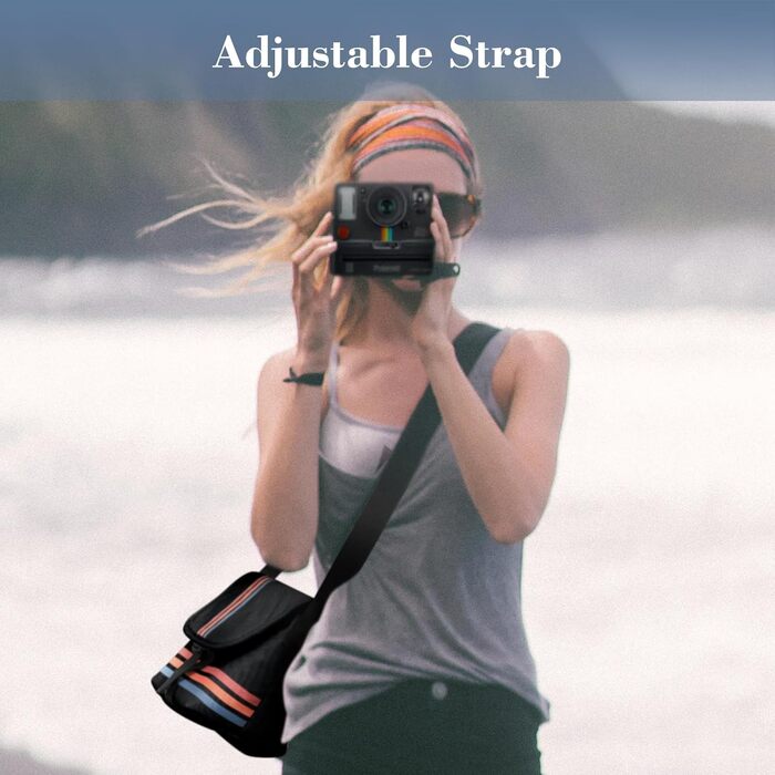 Чохол Fintie для камери Polaroid Now/Now+ Gen 2 I-Type, Polaroid Originals OneStep+/Onestep 2, з тканини, з регульованим ременем та внутрішньою кишенею, чорний з смугою