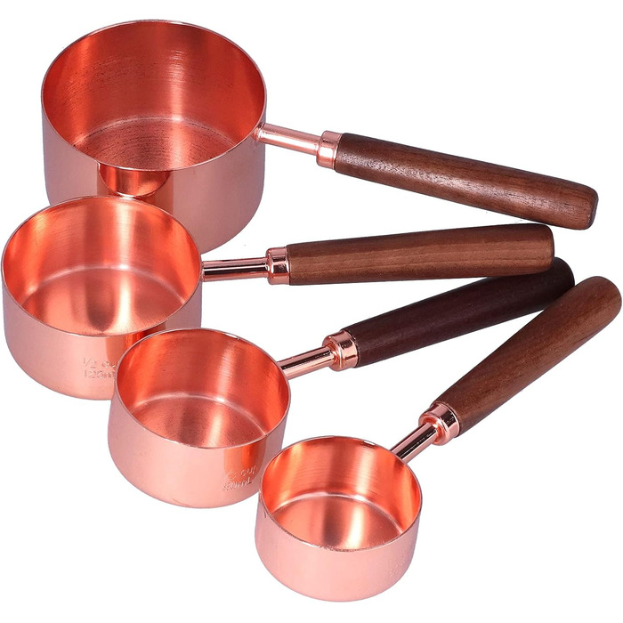 LANTRO JS 4 Measuring Cups, Stainless Steel Measuring Spoons with Copper-Plated Handle, Baking Tools for Coffee, Milk, Oil, Spices, Food Measurement