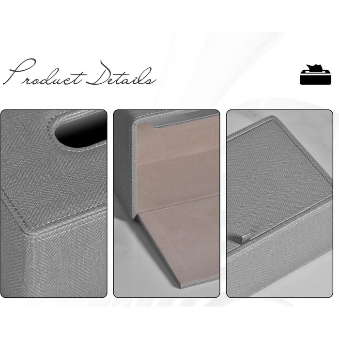 GOLRANLYE Tissue Box Rectangular PU Leather Cosmetic Tissue Dispenser Box Holder for Dresser Bathroom Decor (Dark Gray) (Linen Gray)
