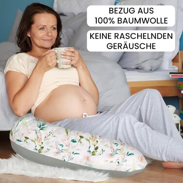 Подушка для вагітних Amilian Stillkissen 170 см XXL – подушка для сну на боці, подушка для годування, body pillow (Колібрі, шалфей)