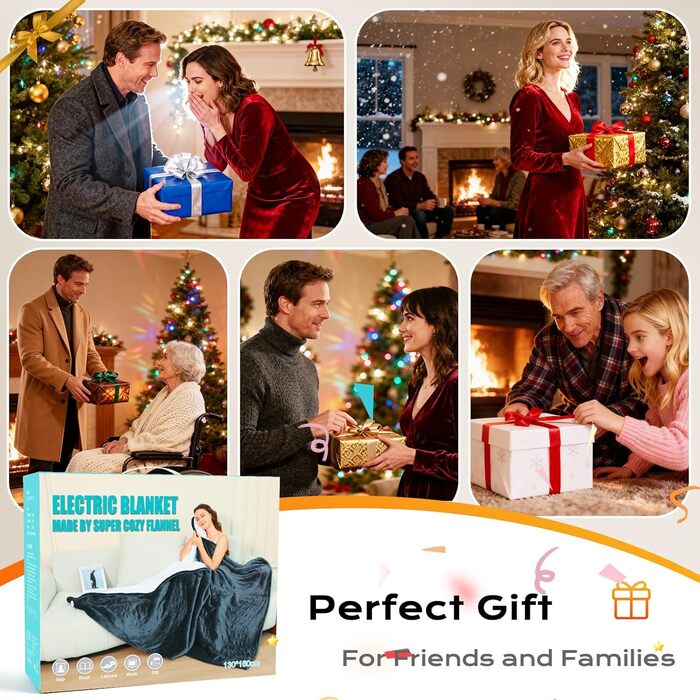 Електрична ковдра з автовимкненням 130x180 см, 8 режимів нагріву, захист від перегріву, двостороння, для ліжка/софи, сіра