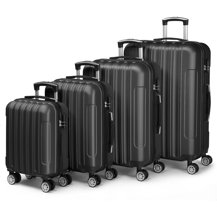 Набір валіз LALAHO 3/4/5 шт. з косметичками, чорний, ABS пластик