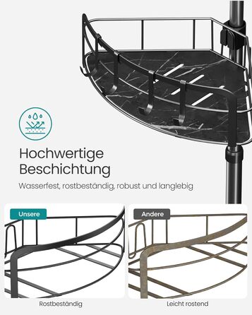 SONGMICS Поличка для душу та ванної кімнати, без свердління, 4 яруси, регульована висота, чорний BCB003B01