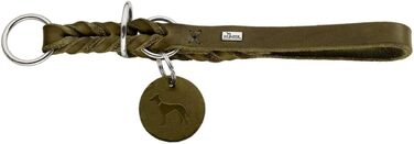 HUNTER Halsung Dressur SOLID EDUCATION: міцна шкіряна хальцтвочка для дрессури, ручної роботи, з гальмівним кільцем, Made in Germany, розмір L-XL, оливковий колір