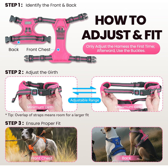 Шлейка для собак VIVAGLORY Easewalk, анти-тяга, для тренувань та прогулянок, з ручкою, анти-тяга для цуценят, XS, фіолетовий (25-51 см окружність грудної клітки)