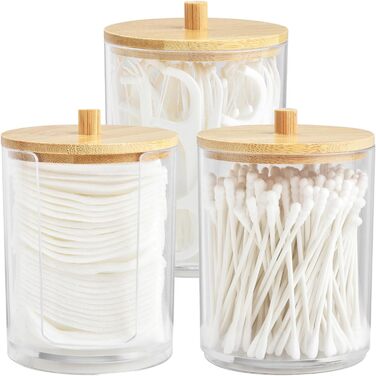 Організатор для косметики ALINK, 3 шт. Ватні палички, аптекарські склянки для ванної кімнати, бавовняні диски, нитки зубні, косметичні губки, шпильки для волосся (прозорий)