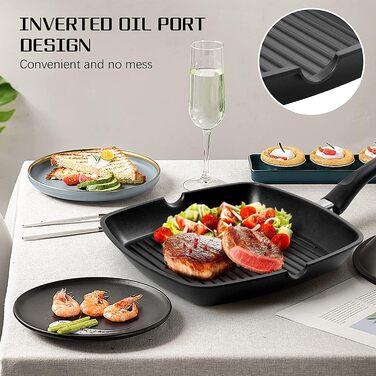 Сковорода гриль 28x28 см з алюмінію з індукційним дном, антипригарна PFOA-free, легка в очищенні