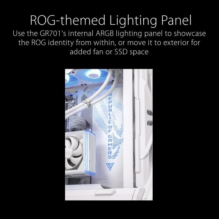 Корпус ПК ASUS GR701 ROG mATX з ARGB підсвічуванням та скляною панеллю, підтримка GPU до 420 мм