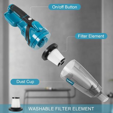 Акумуляторний пилосос Makita 18V: портативний ручний пилосос 140W 10500Pa з 4 насадками для дому та авто (без акумулятора)
