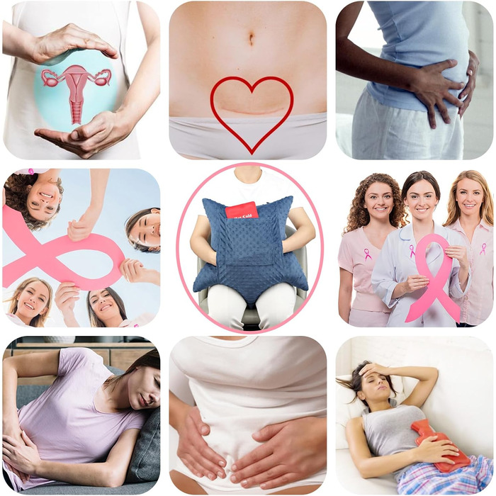 BNRendles Star-Shaped Hysterectomy Pillow for Abdominal Surgery with 2 Pockets, Hysterectomy Pillow, a Must-Have for Recovery, Post-Operation Gift, Abdominal Support Pillow, Minky Dot Denim Blue