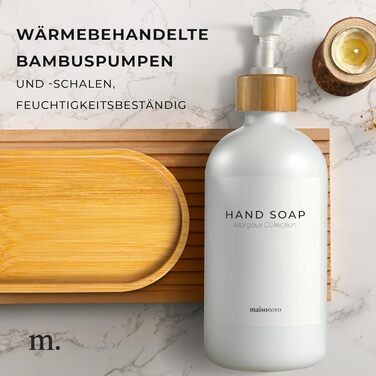 Набір дозаторів для мила та рідкого миючого засобу MaisoNovo | Скляні дозатори для ванної кімнати | 500 мл, білий колір, бамбукова помпа, 2 шт.