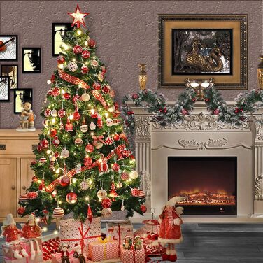 Набір ялинкових прикрас Victor's Workshop 92 шт. – пластикові кулі, червоно-білі, з оленями для декору ялинки та святкування