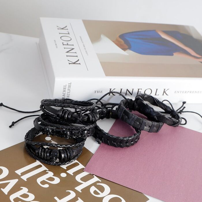 Чоловічий шкіряний браслет MILAKOO, набір браслетів та манжет для жінок та чоловіків (чорний)