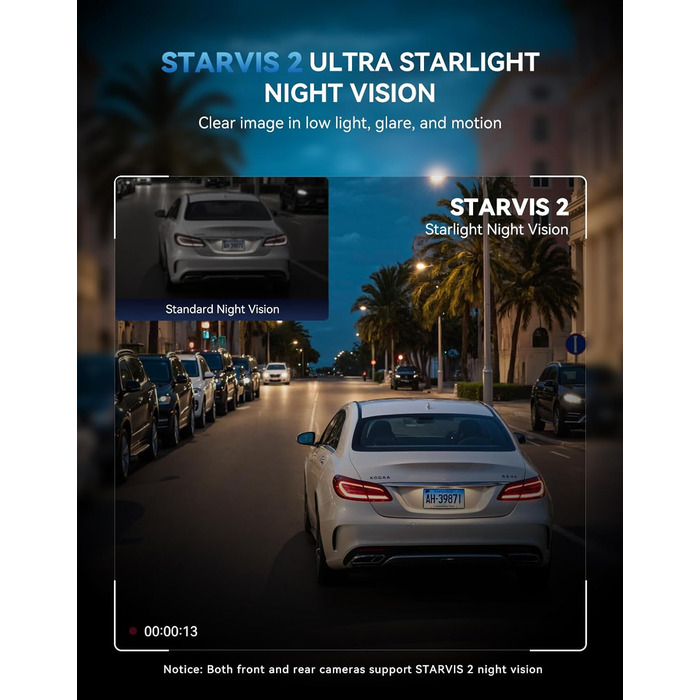 Автомобільний відеореєстратор TECXERLLON 4K Dual Dashcam (передній та задній), нічна зйомка Starlight, GPS, WDR, G-сенсор, режим паркування 24г, кут 160°/150°, карта пам'яті 64ГБ у комплекті