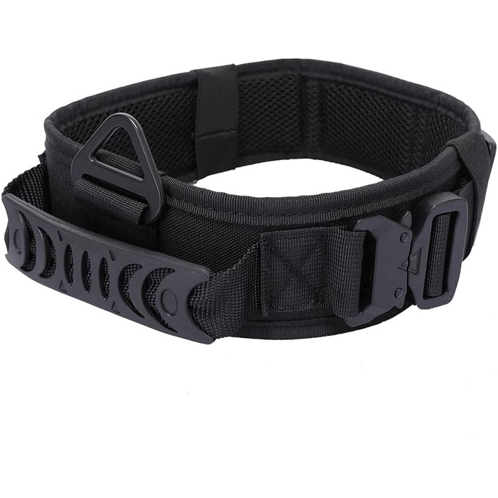 Нашийник для собак з м'якою підкладкою 7 см, з двома пряжками, контрольний ручка, тактичний, регульований, для великих собак (чорний)