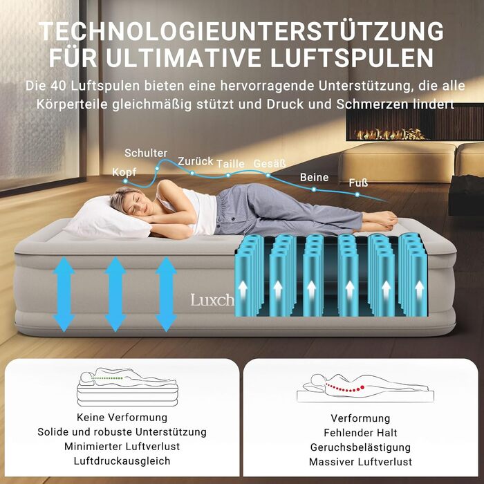 Надувна ліжко 2 особи, самонадувна повітряна матрац з портативним насосом, антизносний матеріал преміум-якості, для кемпінгу та дому. Подвійне ліжко для гостей