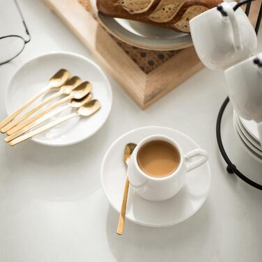 Набір кавових чашок для еспресо LYEOBOH (6 шт.) з підставками та ложками, 85 мл, кераміка, білий