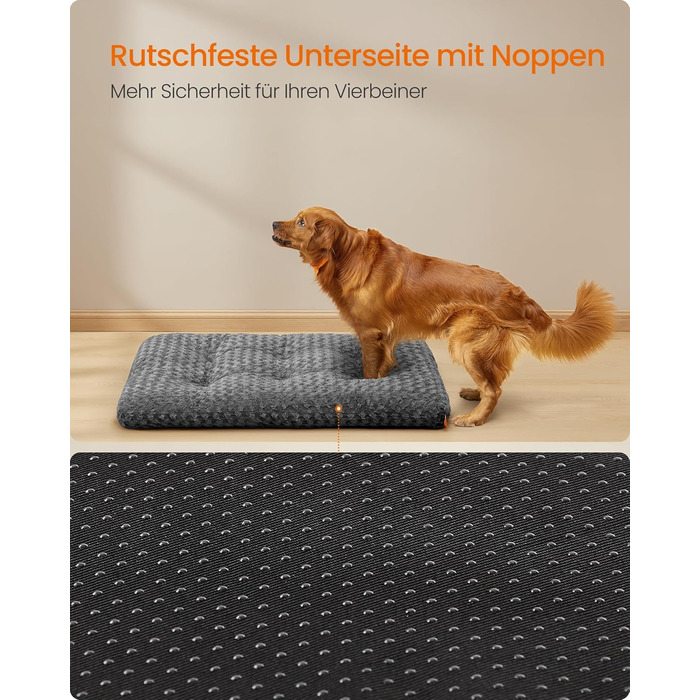 Ліжко для собак Feandrea XL, м'яка подушка для великих собак, 110 x 73 см, сірий колір, зручне та миється, антиковзаюча підкладка, PGW293GN01