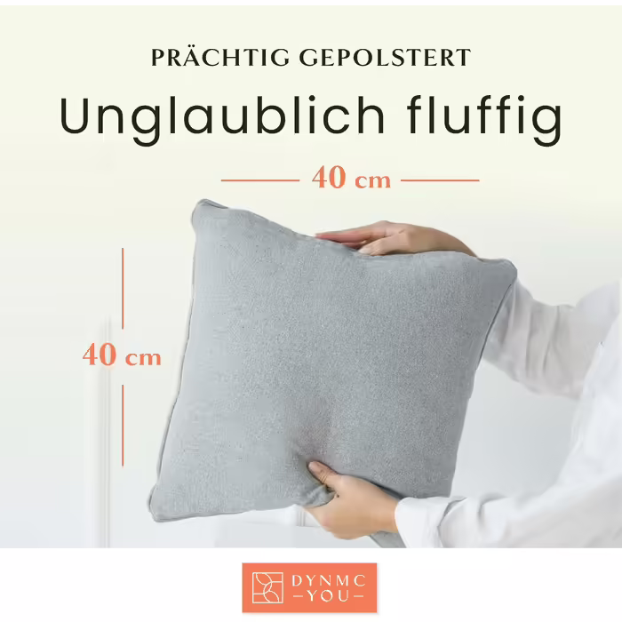 DYNMC throw pillow, 40 x 40 cm, decorative, cotton cover, Öko-TEX certified – decorative cushion with medium-firm filling – perfect as a comfortable back cushion – high-quality grey cushion