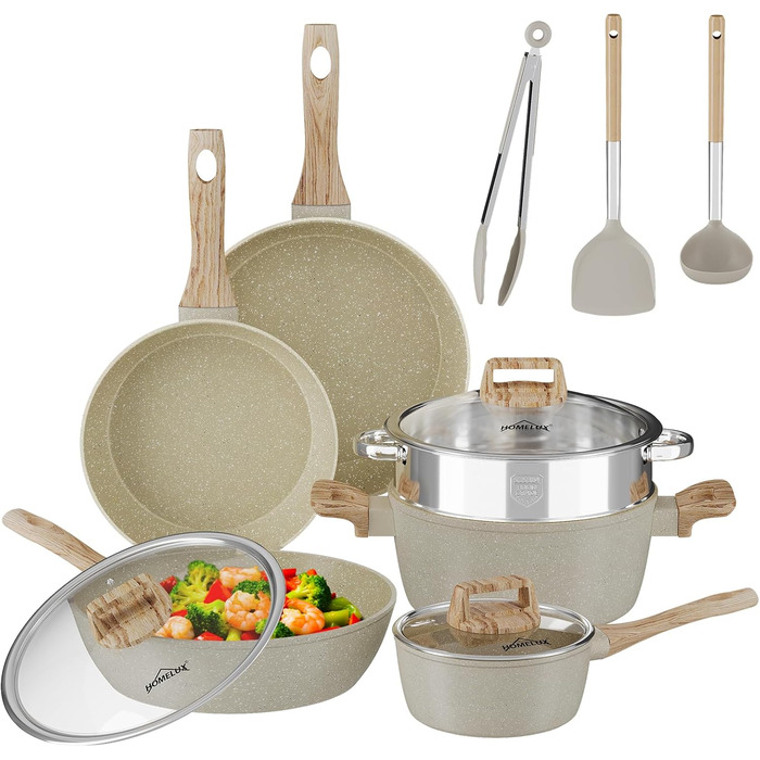 Набір посуду HOMELUX Induktion: 12 предметів, алюміній, антипригарне покриття, посуд з кришкою, без PFOA та PFOS, для індукційних плит