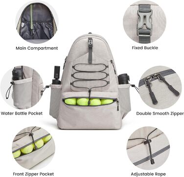 G4Free Tennis Bag Backpack - Large Capacity Sports Bag with Shoe Compartment for Men & Women (Ivory)