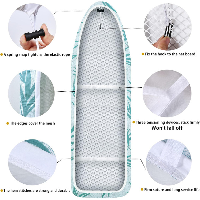 Чохол для прасувальної дошки, 140 x 50 см, великий, з бавовни, товста підкладка, простий у використанні, стійкий до подряпин, зелені листки, розмір L