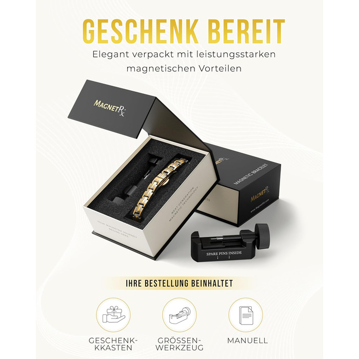 Браслет на магнітах MagnetRX® Ultrastarkes Titan для жінок – браслет з титану, регульований розмір, срібло та золото (5x міцність)