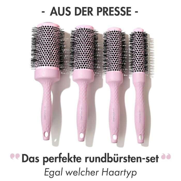 Набір біо-круглих щіток для волосся Lily England | Екологічний набір для сушіння феном | Рожевий колір