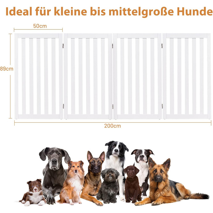 Захисний бар'єр для собак Costway, 89 см, 4 панелі, дерев'яний, розкладний, для дітей, захист від сходів, білий