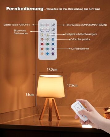 LED-лампа Egobasic настільна бездротова з пультом, таймером, регулюванням яскравості, акумулятором, змінним кольором, для спальні, кухні, вітальні (тринога з харчової смоли)