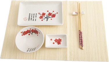 Традиційний японський набір для суші: тарілки, палички та підтарілки на 2 особи. З порцеляни, з візерунком квітки сакури. Ідеальний японський подарунок.