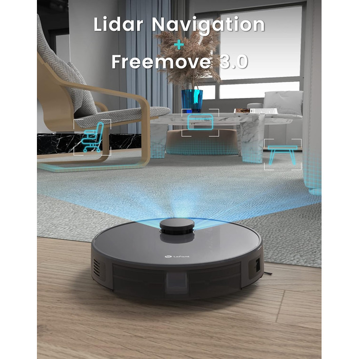 Робот-пилосос LEFANT M1B: потужність 6000Pa, функція миття, лазерна навігація, анти-заплутування, керування через додаток та Alexa, для тварин та килимів, білий