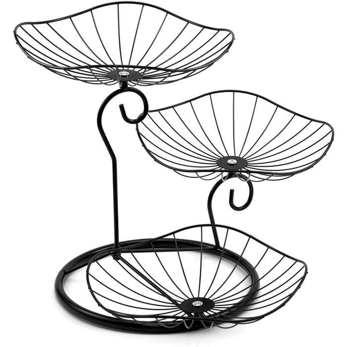 Етажерка для фруктів Evomosa 3 яруси, чорна. Містка, стійка, для сім'ї. Сучасна фруктова тарілка для фруктів та снеків
