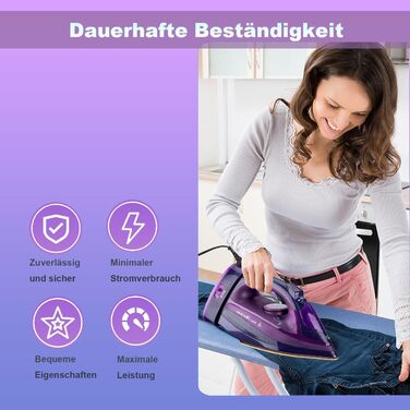 Пароочищувач відпарювач бездротовий 2400 Вт з керамічною підошвою, вертикальне прасування, стоп-краплі, антиналіт, самоочищення, резервуар для води (фіолетовий)