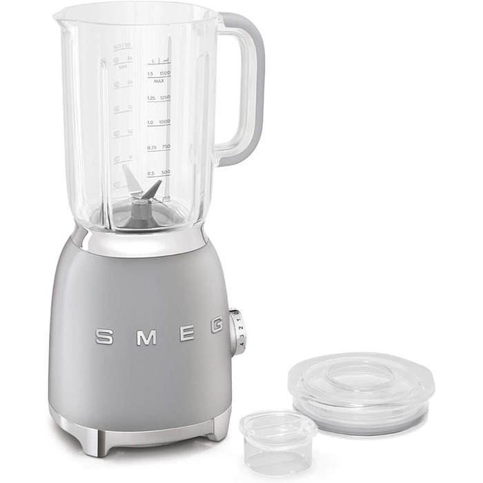 SMEG, BLF01SVEU 1.5 l Standmixer, 4 speed settings, 3 automatic programs, Detachable double blade, Transparent lid opening with dosing cap, Non-slip base, 800W, Silver