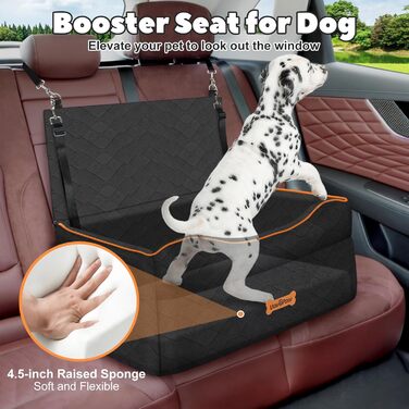 Автокрісло для собак середніх та маленьких порід (до 23 кг), з м'якою подушкою та страхувальним ременем, чорного кольору, розмір M