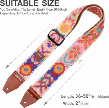 Гітарний ремінь 5,1 см з бавовни з шкіряними кінцями для бас-гітари, електрогітари та акустичної гітари (Квітка, кольорова 03)