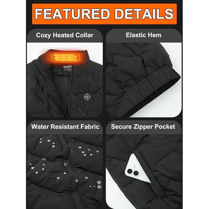 Обогреваемая жилетка Gokozy для мужчин с Powerbank 20000 mAh, 15 зон обігріву, для катання на велосипеді, риболовлі, лижного спорту, чорного кольору