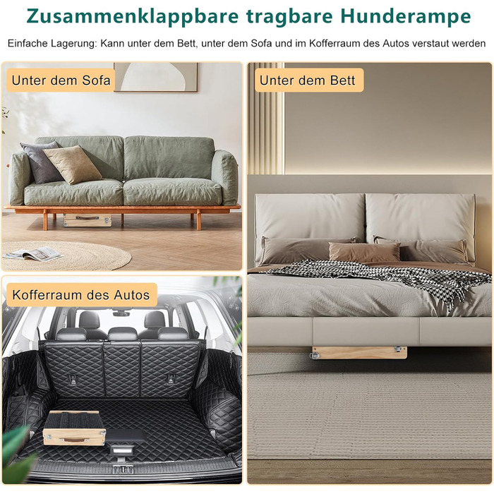 Рампа для собак та котів, регульована висота 25-48 см, з антиковзною поверхнею, дерев'яна, складна